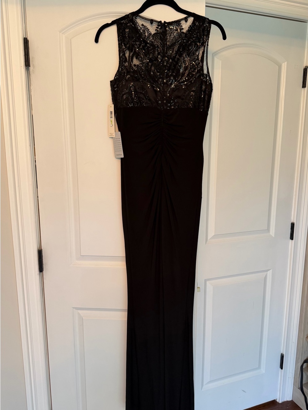 Elegant Eliza J Black Beaded Sleeveless Evening Gown